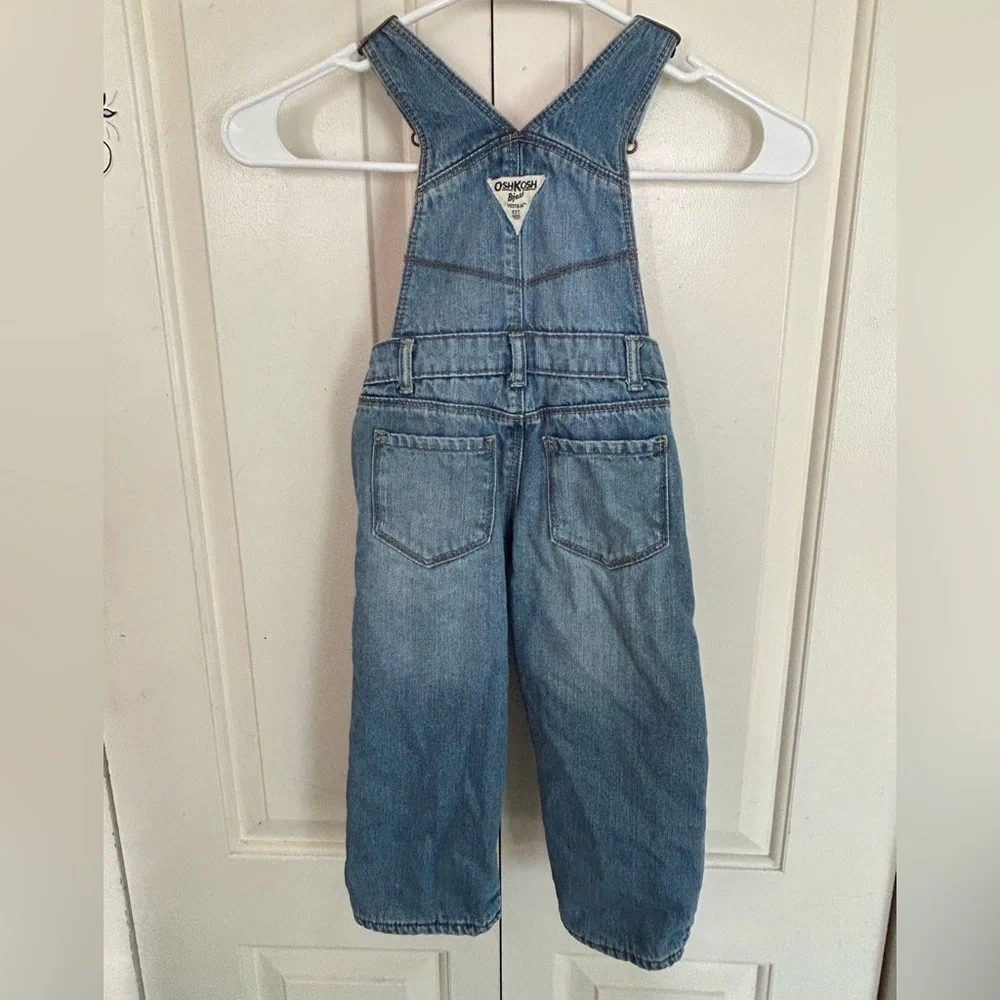 Vintage Osh Kosh B’ Gosh Overalls Denim Jeans Pink Fleece Lining Toddler Size 2T